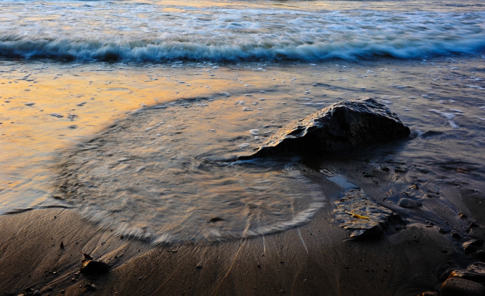 Photo showing Fibonacci curve at the shore 
